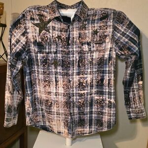 Plaid Long Sleeve Shirt with Star Accents